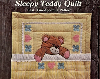 1979 Sleepy Teddy Quilt Wall Hanging Gingham Goose Quilt Pattern Design Quilt Pattern Instant Download PDF Digital Booklet E-Pattern