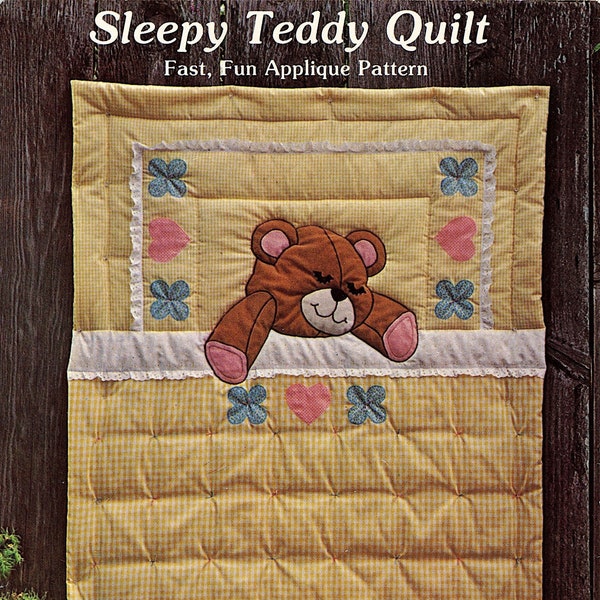 1979 Sleepy Teddy Quilt Tenture murale Vichy Goose Quilt Pattern Motif de courtepointe Design Téléchargement instantané PDF Brochure numérique Modèle électronique