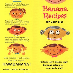 1950s Havabanana Banana Recipes For Your Diet 49 Recipes Instant Digital Download Healthy Everyday Cooking Baking