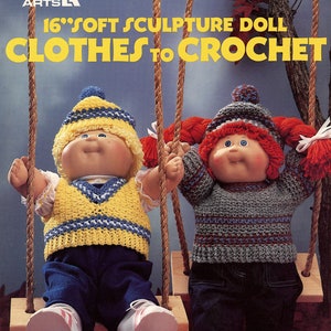 1985 16&quot; Soft Sculpture Dolls Clothes to Crochet Cabbage Patch Kids Crochet Patterns Fashion Doll Instant Download Digital Booklet E-Pattern