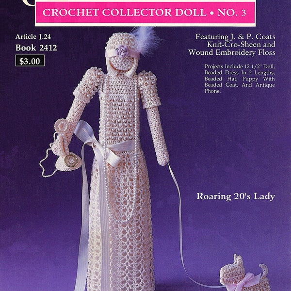 1991 Roaring 20s Lady Crochet Doll JP Coats Collector Doll #3 Crochet Patterns Fashion Dolls Instant Download Digital Booklet E-Pattern