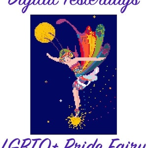 LGBTQ+ Pride Fairy Counted Cross Stitch Chart Instant Download Digital Booklet Rainbow Fantasy Women Celestial Art Samantha Starr E-Pattern
