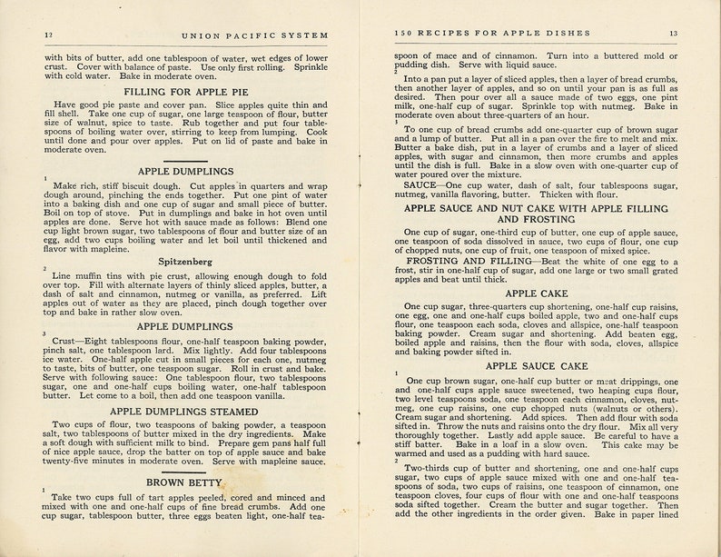 1925 Union Pacific Railroad 150 Recipes for Apple Dishes Booklet ...