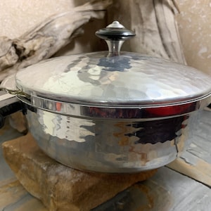 1950s Puralum of Italy Mid Century Modern 3-Piece Aluminum & Fire-King Glass Insert Vented Lid Casserole Dish Set