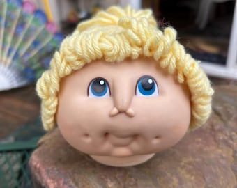1984 Vintage MN Thomas Baby Toothie Poppenhoofd Blond Paardenstaartgaren Haar Kool Patch Kid Doll Clone