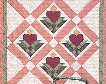 1992 Heart Blossom Quilt Design Quilt Pattern Instant Download PDF Digital Booklet Spring Flower Quilt Design Wedding Quilt FolkArt Epattern