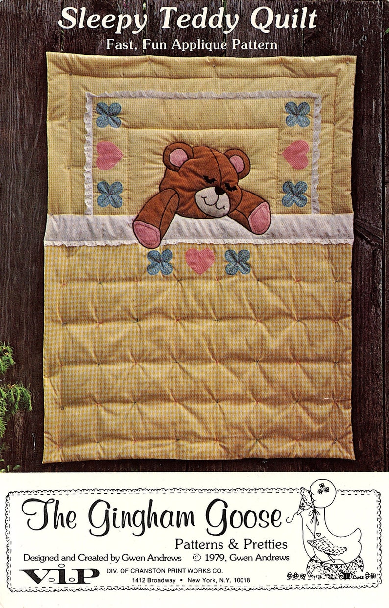 1979 Sleepy Teddy Quilt Wall Hanging Gingham Goose Quilt Etsy
