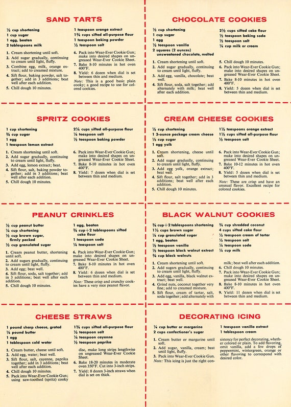 1960s Wear Ever Cookie Gun 8 Recipe Sheet Instant PDF DOWNLOAD Baking  (Download Now) 