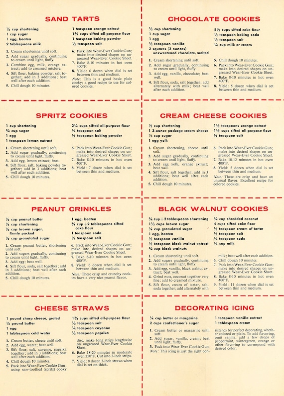 1960s Wear Ever Cookie Gun 8 Recipe Sheet Instant PDF DOWNLOAD Baking  (Download Now) 