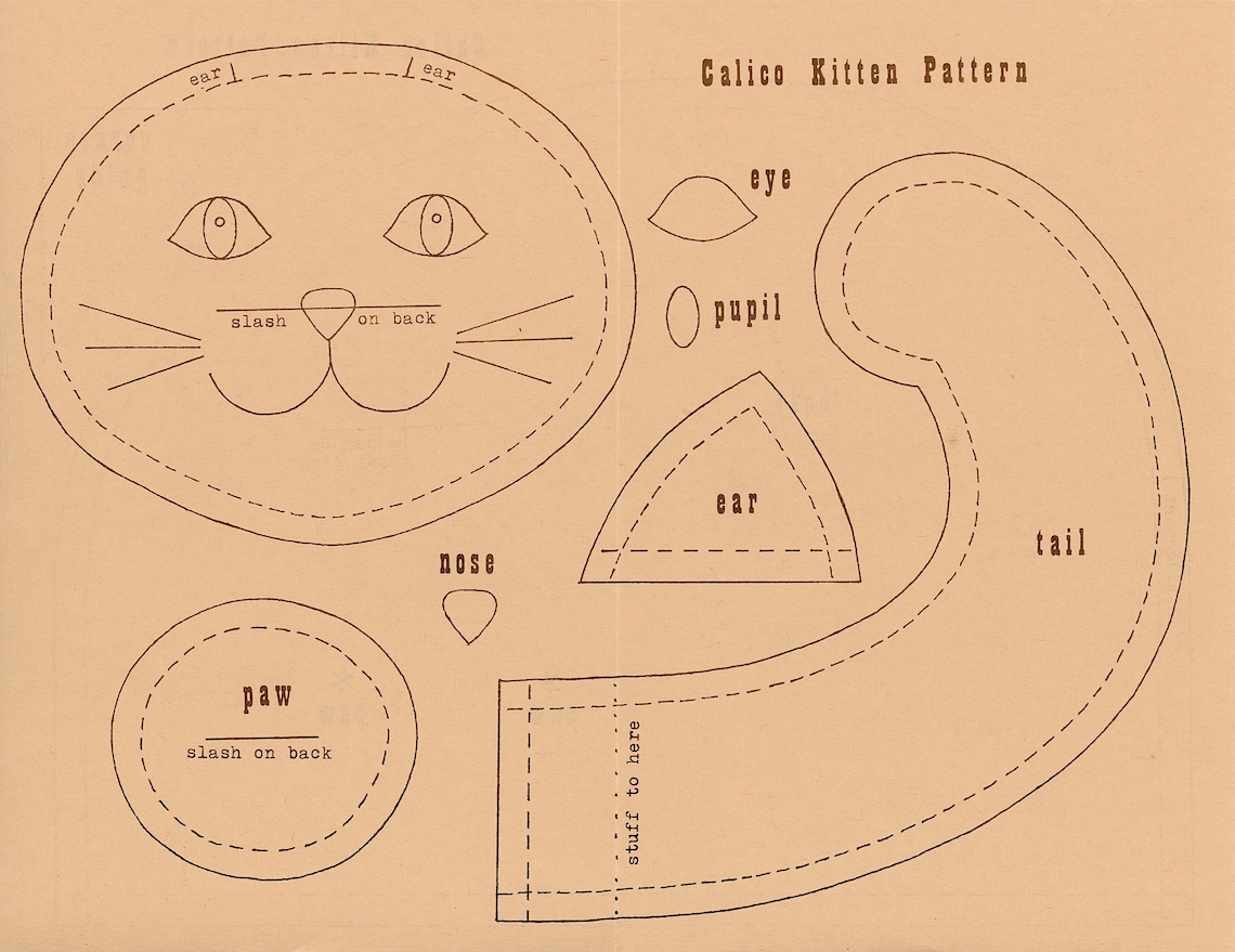 Calico Kitten Pattern Instant Download Digital Booklet Folk Art Doll E ...