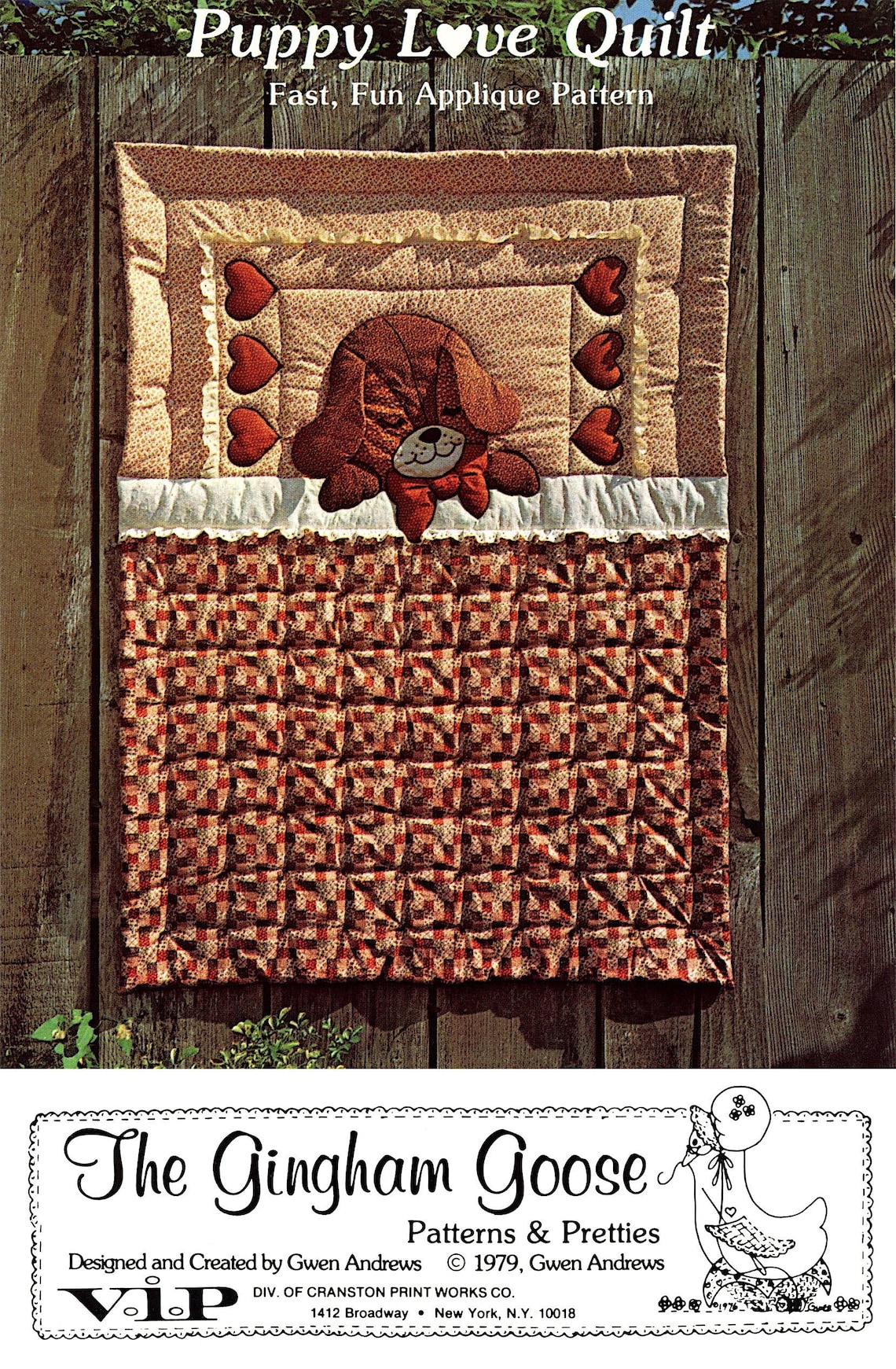 1979 Puppy Love Quilt Wall Hanging Gingham Goose Quilt Pattern Design ...