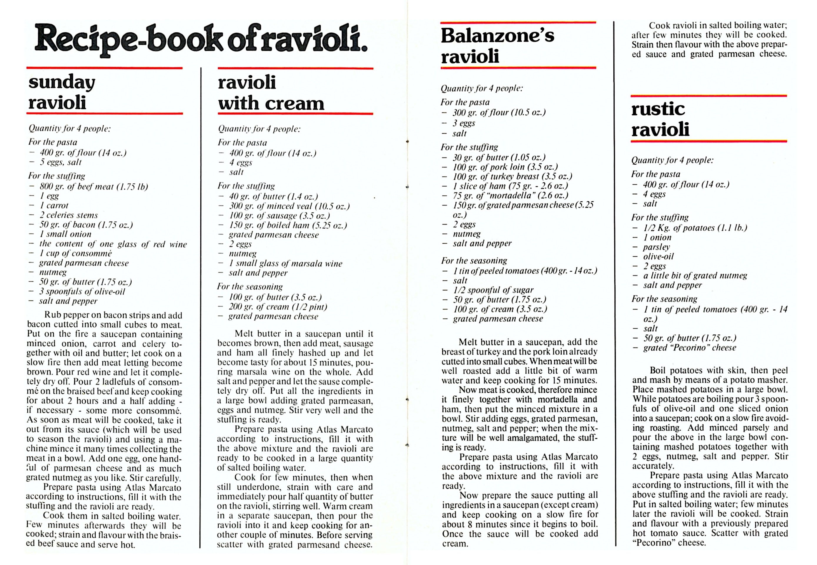 1983 Marcato Atlas Pasta Maker Pasta and Ravioli Recipes Instant