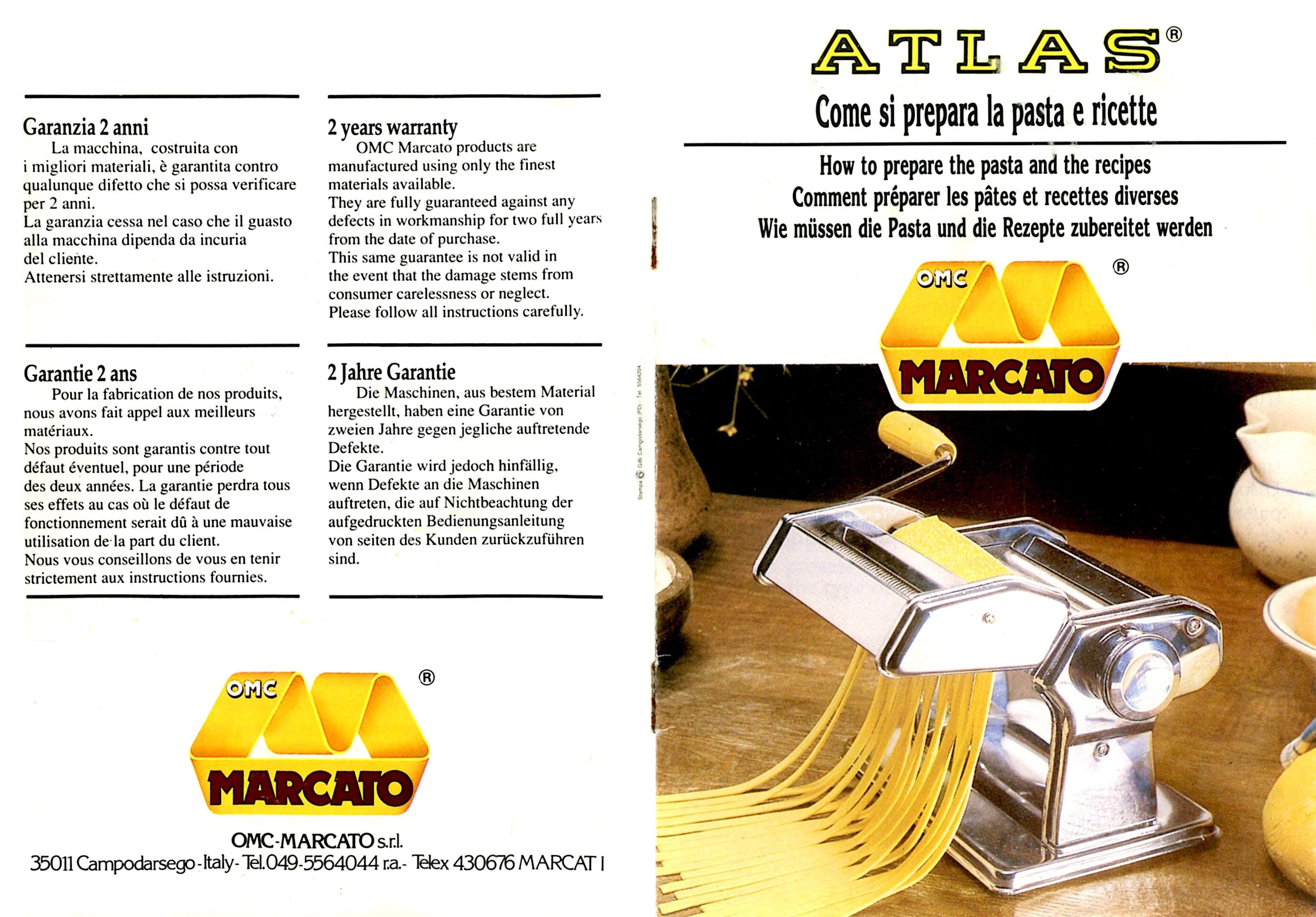 1983 Marcato Atlas Pasta Maker Pasta and Ravioli Recipes Instant