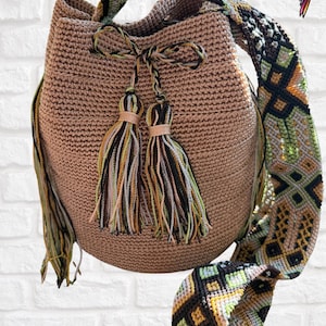 Mexican Handmade Crossbody Tote Bag/Mexican Artisanal Purse/Boho Hippie Tote/Crochet Bag /Women Purse /Gift /Multi colored tassels