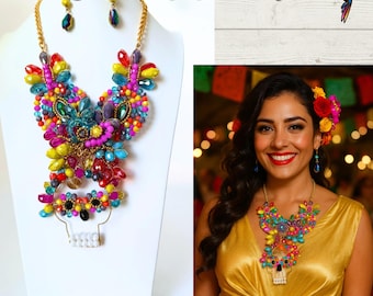 Mexican Artisan Handmade Necklace Set with handmade Calavera Skull/Made in Mexico/Dia de Los Muertos/Day of the Dead/Festival/Party/Fiesta