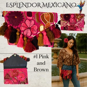 Mexican Handmade Floral Embroidered Artisanal Shoulder Crossbody Purse Clutch Bag/Envelope Mexican Clutch Traditional Bag/Colorful Flowers
