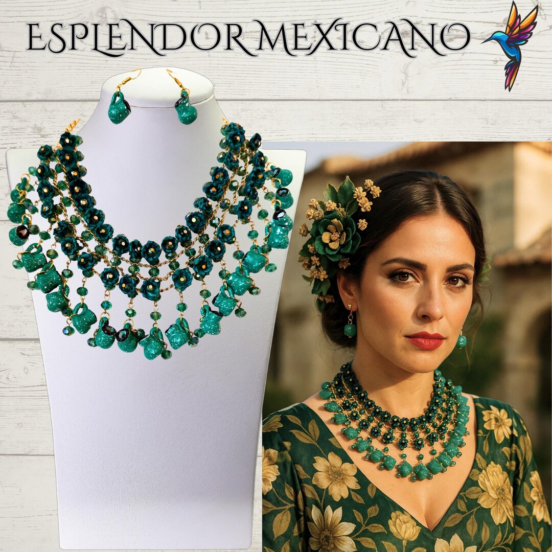 mexican-artisanal-handmade-flower-necklace-and-earrings-jewelry-set