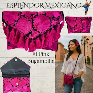 Mexican Handmade Floral Embroidered Artisanal Shoulder Crossbody Purse Clutch Bag/Envelope Mexican Clutch Traditional Bag/Colorful Flowers