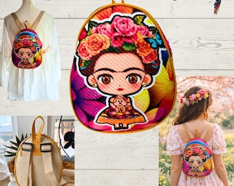 Mexican Handmade Frida Backpack/ Handmade with Eco-Friendly Jute/ Purse/ Bag/ Women Bag/ Jute/ Frida/ Gift/ Made in Mexico/ Hecho en Mexico
