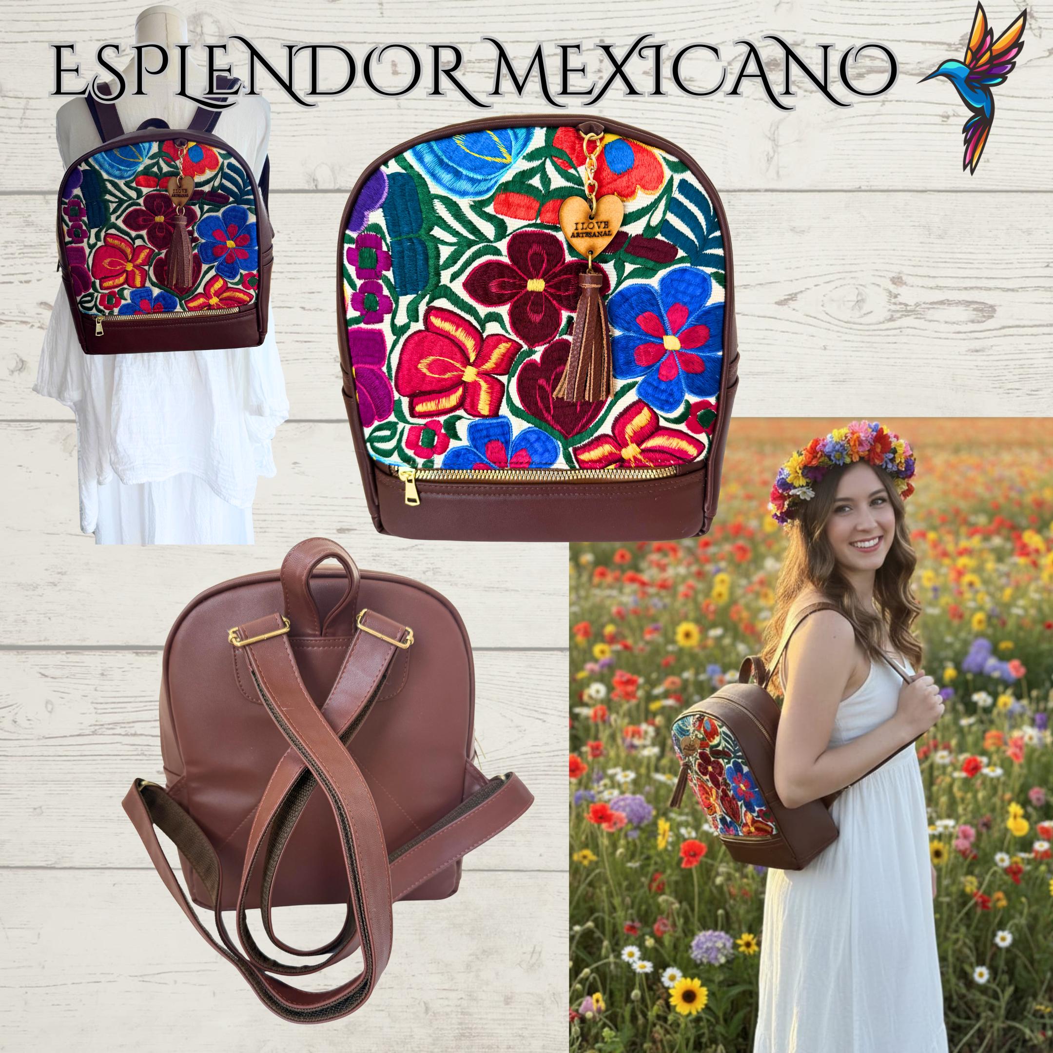 Colorful Embroidered Backpack/Leather & Floral Drawstring Bag Bravo! Women main image 2