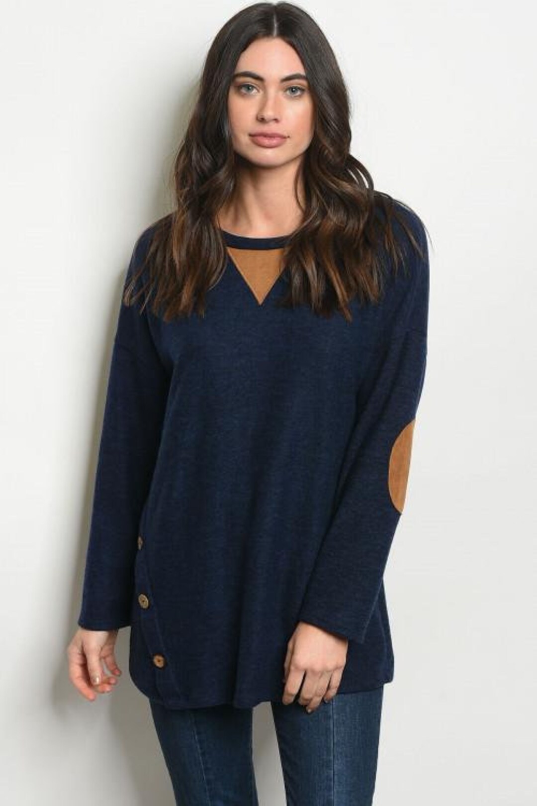 Suede Elbow Patch Tunic Top Etsy