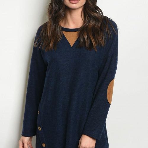 Suede Elbow Patch Tunic Top Etsy