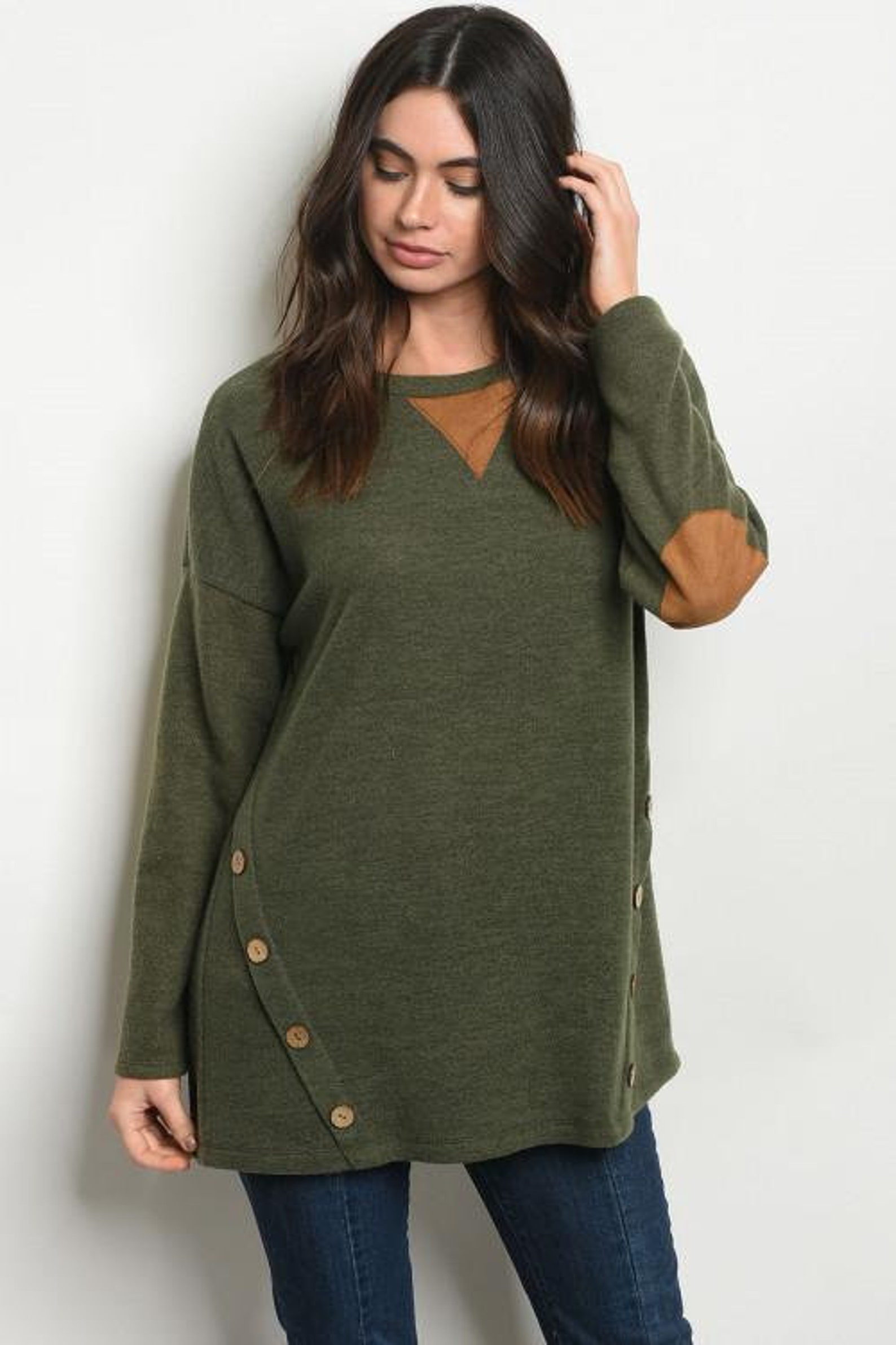 Suede Elbow Patch Tunic Top Etsy