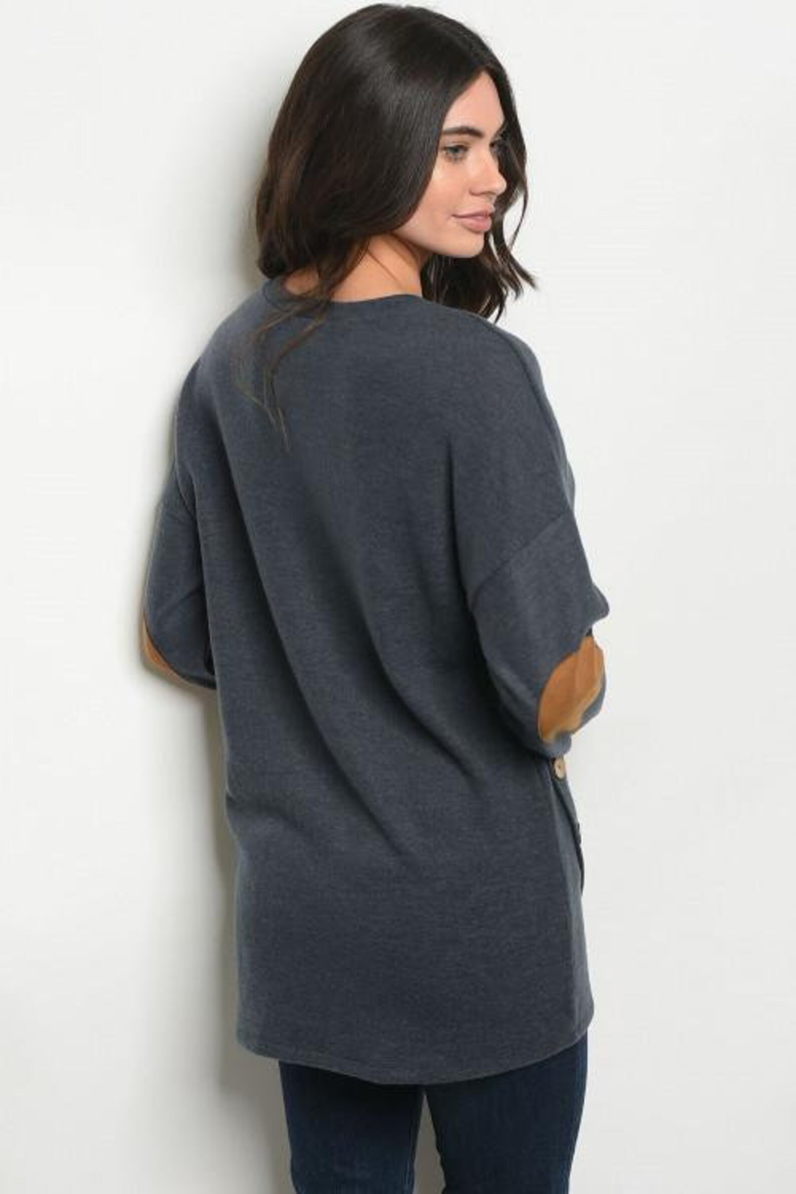 Suede Elbow Patch Tunic Top Etsy