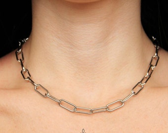 Gargantilla de cadena con clip de acero inoxidable: collar de plata macizo