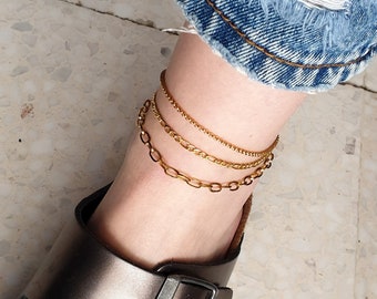 Gold Anklet Bracelet, Gold Chain Anklet, Gold Anklet for Women, Figaro Chain Anklet, Chunky Gold Anklet, Dainty Gold Anklet, Minimal Anklet