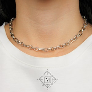Silver Chunky Choker, Chunky Chain Choker, Silver Chain Choker, Bold Necklace, Chunky Necklace, Silver Necklace, Silver Vintage Necklace