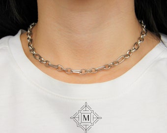 Gargantilla de cadena gruesa de acero inoxidable: Collar plateado llamativo