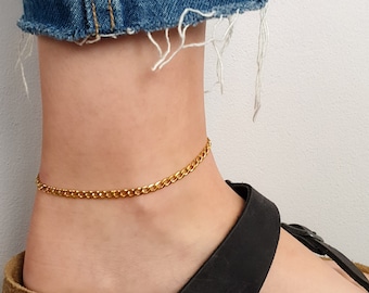 Gold Chain Anklet, Gold Anklet Bracelet, Cuban Chain Anklet, Minimal Chain Anklet, Dainty Gold Anklet, 18K Gold Plated Anklet, Women Anklet