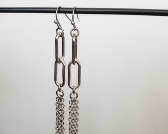 Silver Chain Earrings, Chain Tassel Earrings, Silver Drop Earrings, Long Tassel Earrings, Silver Earrings, Chain Link Earrings, Long Earring