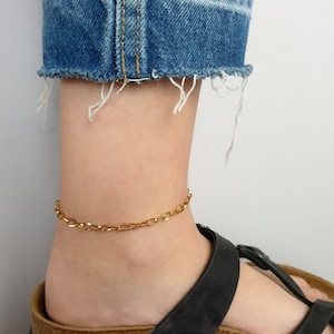 Gold Ankle Bracelet, Gold Paperclip Chain Anklet, Minimal Gold Anklet, Gold Ankle Chain, Gold Ankle Bracelets For Women, Gold Plated Chain