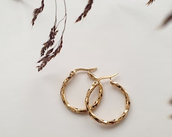 Gold Twisted Hoop Earrings, Women Gold Earrings, Gold Plated Earrings, Chunky Gold Hoop Earrings, Gold Plated Hoop Earrings, Women Gift Idea