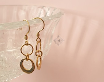 Gold Circle Drop Earrings, Circle Earrings, Gold Minimalist Earrings, Small Dangle Earrings, Double Hoop Earrings, Delicate Gold Earrings