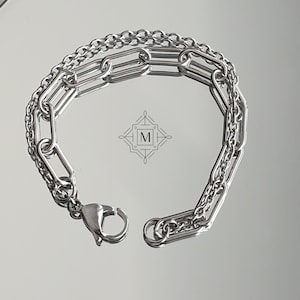 Chunky Chain Bracelet, Chunky Silver Bracelet, Double Chain Bracelet, Paper Clip Bracelet, Link Chain Bracelet, Statement Silver Bracelet