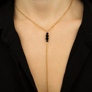 Onyx Necklace, Gold Onyx Necklace, Lariat Necklace, Black Onyx Necklace, Silver Onyx Necklace, Y Necklace, Minimal Black Necklace, Gift Idea