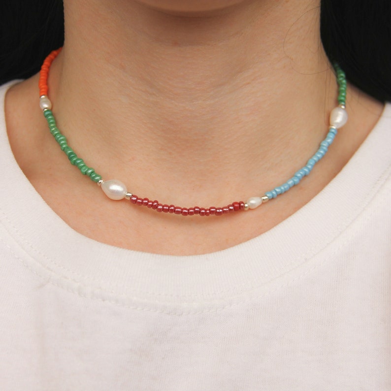 Beaded Pearl Necklace Mixed Pearl Necklace Beaded Jewelry Etsy