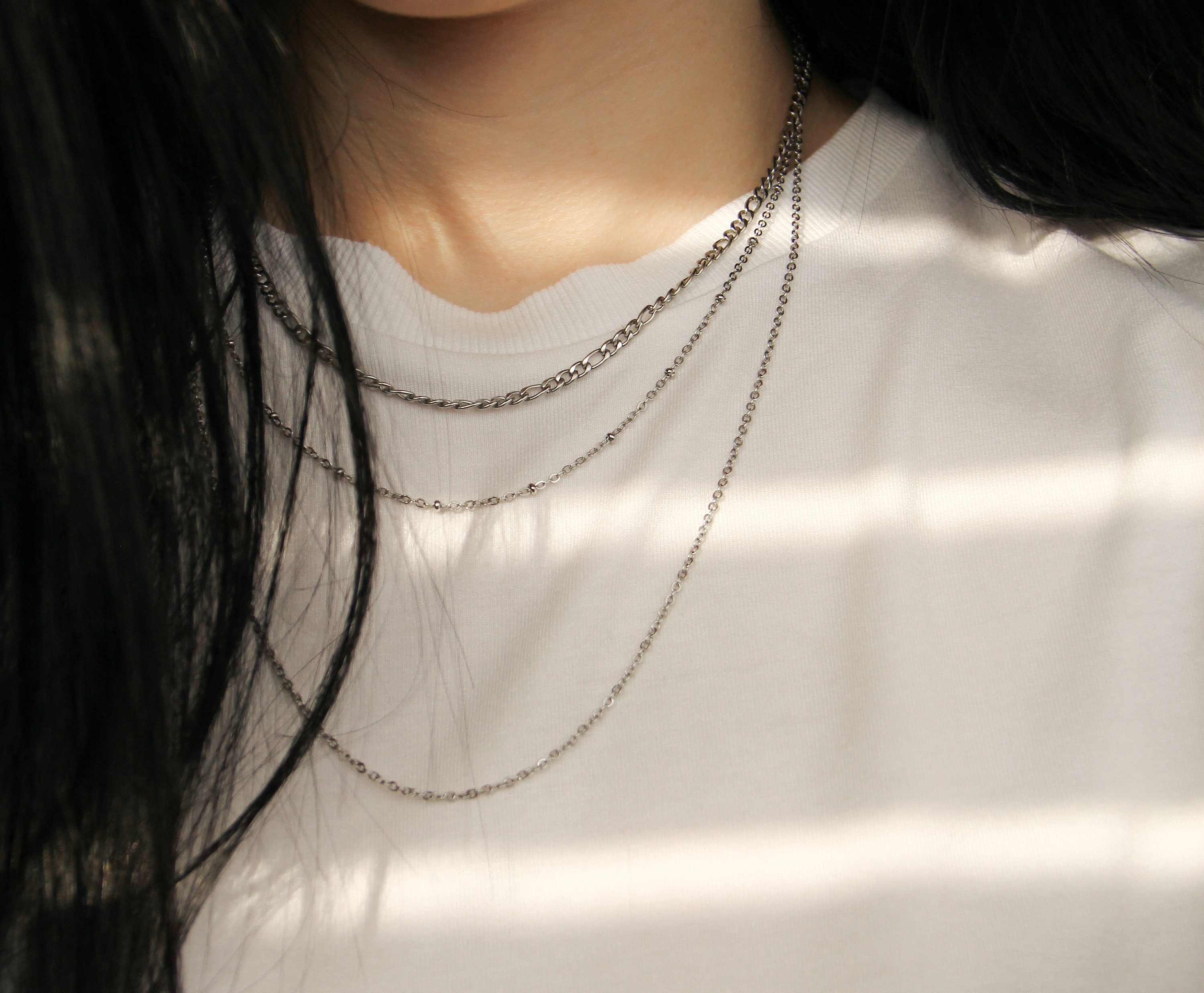 Silver 3 shop chain necklace