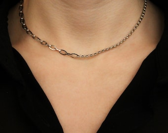 Mixed Chain Choker | Stainless Steel Silver Necklace
