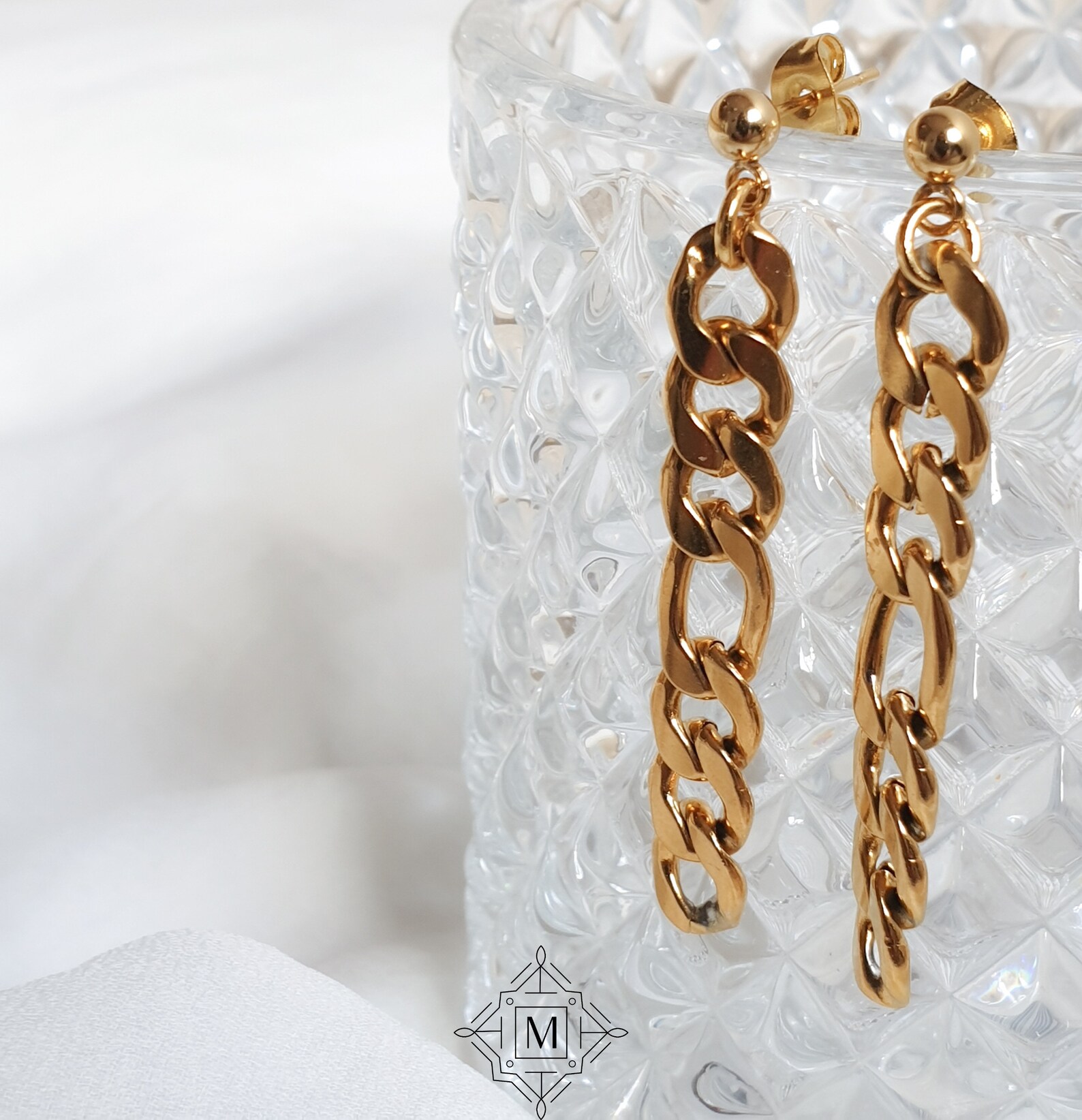 Gold Chain Drop Earrings Gold Curb Chain Earrings Long Gold Etsy