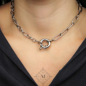 Silver Chunky Choker, Silver Link Chain Necklace, Mixed Chain Necklace, Chunky Silver Necklace, Chunky Chain Necklace, Bold Choker Necklace