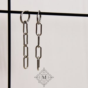 Chain Link Earrings, Chain Drop Earrings, Chain Hoop Earrings, Silver Earrings, Geometric Earrings, Women Long Earrings, Chain Link Earrings