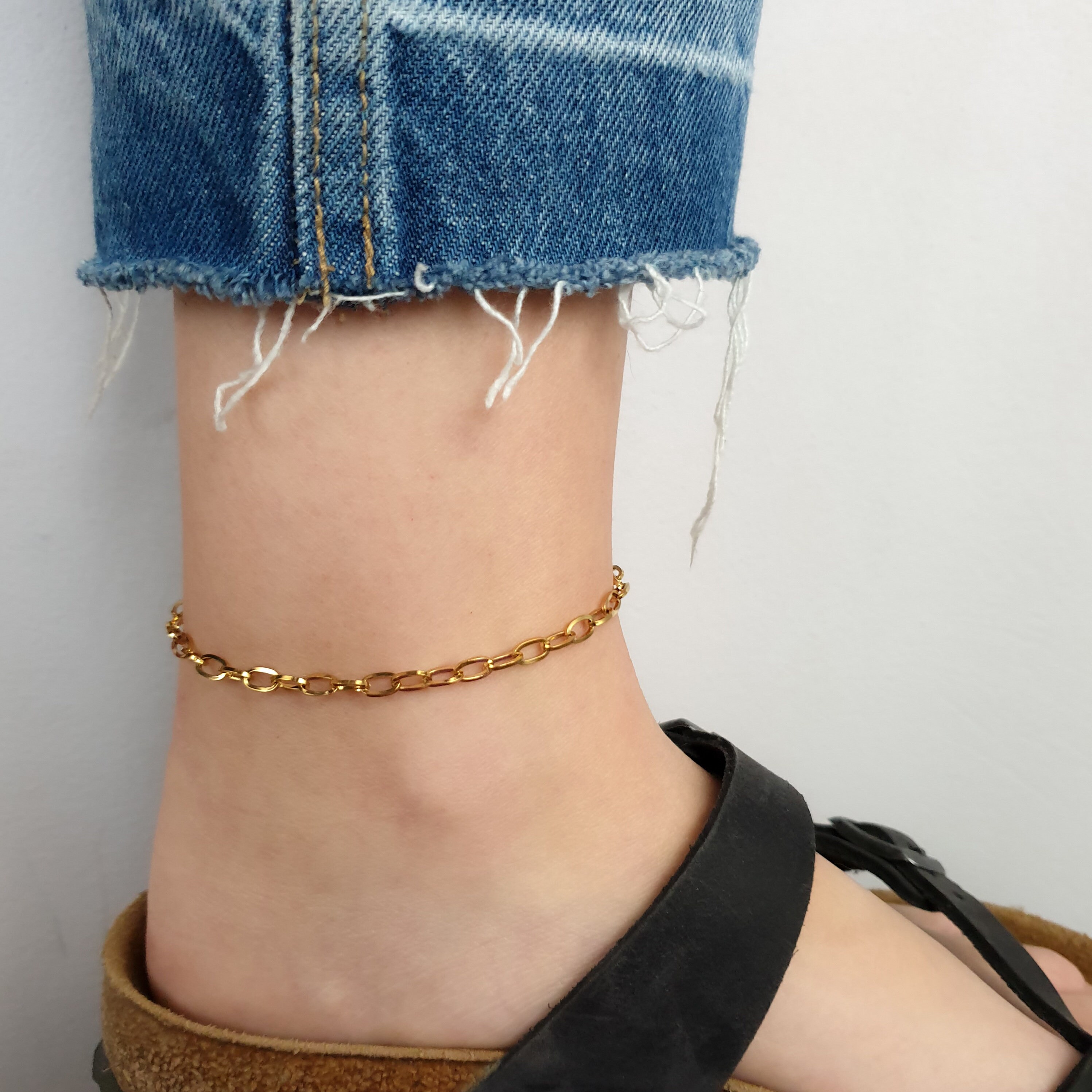 Gold Ankle Bracelet Gold Paperclip Chain Anklet Minimal Gold Etsy