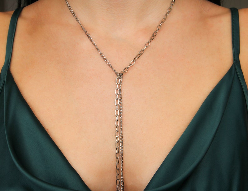 Y Necklace Lariat Necklace Long Y Necklace Mixed Chain Etsy UK