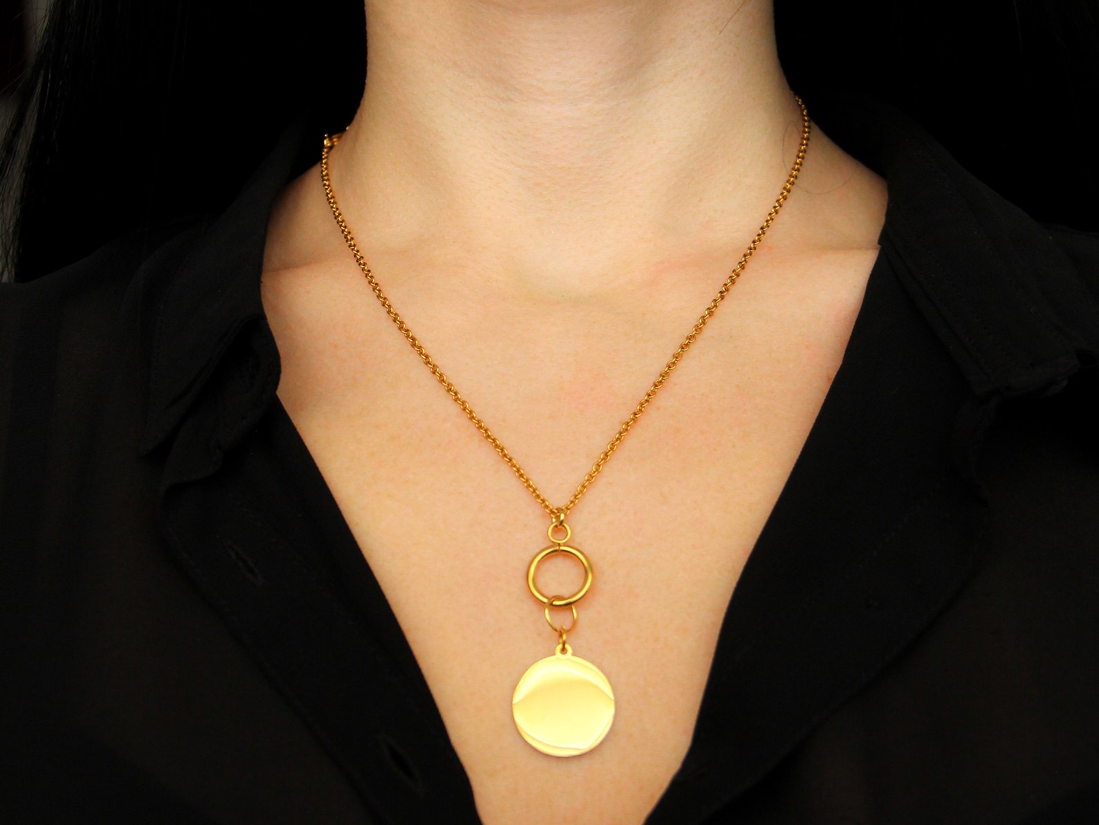Gold Disc Necklace Gold Medallion Necklace Layered Necklace Etsy UK