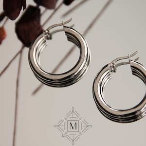Chunky Silver Hoops, Stainless Steel Hoops, Silver Hoop Earrings, Chunky Big Hoops, Minimalist Earrings, Silver Earrings, Chunky Hoops