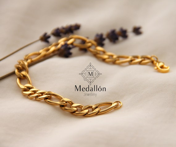Buy Gold Plated Figaro Chain Bracelet: Stainless Steel, Elegant